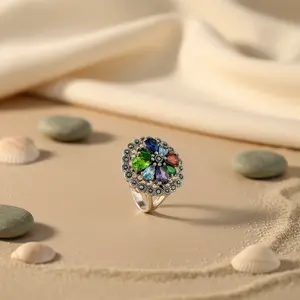 แหวนเงินแท้ 925 ประดับพลอยรูปดอกไม้ สำหรับผู้หญิง เครื่องประดับแฟชั่น - Product Image 2