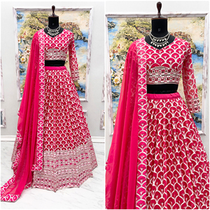 Diseñador indio señoras Faux Georgette lentejuelas bordado trabajo largo vestido de fiesta alto listo para Lehenga Dupatta para Bollywood - Product Image 2