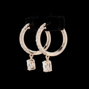 Elegantes pendientes de diamantes cultivados en laboratorio de 0,99 quilates para mujer en forma ovalada de oro rosa de 14 quilates, pendiente de diamantes de claridad VVS-VS para mujer - Product Image 5
