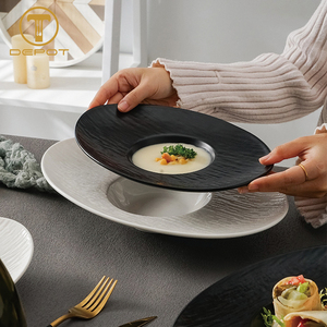 Assiette ovale en céramique texturée noir mat, assiette à dessert oblongue, bol chapeau <span class=keywords><strong>de</strong></span> paille, grande assiette <span class=keywords><strong>de</strong></span> service pour restaurant et gastronomie fine - Product Image 5