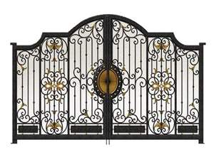 Porte d'entrée de sécurité en acier de conception française avec inserts en vitrail à double ouverture coulissante pour usage commercial de villa - Product Image 2