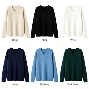 Maglione Pullover da Uomo Personalizzato OEM con Scollo a V, Maniche Raglan a Costine, Tinta Unita, Manica Lunga, Abbigliamento Casual in Maglia, Supporto per Etichetta Privata e Vendita all'Ingrosso - Product Image 6