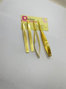 Pince à épiler à sourcils de qualité supérieure en acier inoxydable plaqué or pointes pointues inclinées pince à épiler avec ciseaux à ressort pour cils/sourcils - Product Image 4