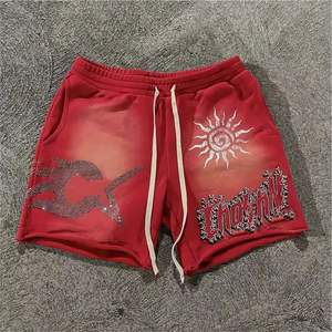 Pantalones Cortos Deportivos Personalizados para Hombre, Estilo Vintage, Holgados, Desgastados, Lavado Ácido, Estilo Urbano, Casuales, de Malla con Logotipo de Diamantes de Imitación - Product Image 2