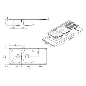 Fregadero de Cocina Apell ATMOSFERA de 2 Cubetas, Acero Inoxidable Pre-Pulido, 116x50cm TM1162ILPC - Product Image 2