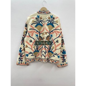 Manteau à motif floral brodé à la main ouzbek Style hippies bohème femmes pour la saison de printemps unisexe coton Suzani velours veste manteau - Product Image 5