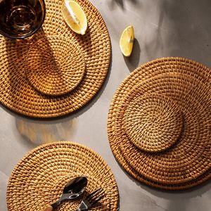 Diseño de tendencia, alfombrilla para mesa de comedor, posavasos de yute tejido a mano resistente al calor, alfombrillas bordadas para café, manteles individuales de lino de yute de ratán - Product Image 2
