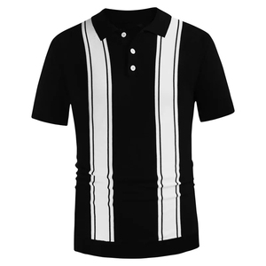 Jersey a la moda para hombre, camiseta de manga corta para polo con botón de solapa, estampado de rayas, transpirable, teñido liso, suministro ODM - Product Image 6