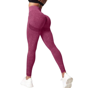 Aoyema Leggings de fitness sans couture lavés à l'acide pour femmes taille haute rayé pêche hanche séchage rapide respirant pantalons de yoga jambes longues - Product Image 1