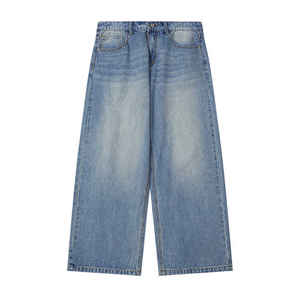 Lavage sur mesure jambe droite baggy jambe large jean nouvelle mode rue décontracté hommes jean pantalon - Product Image 2