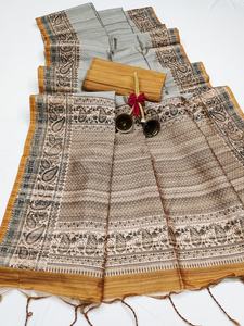 Soie de Tussar de qualité supérieure avec fabricant et fournisseur de mode pour femme saree imprimé en bloc de Surat - Product Image 5