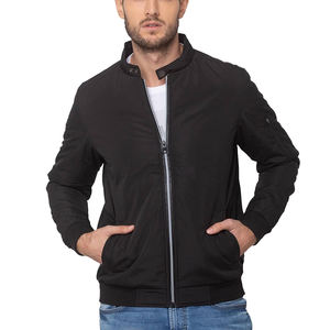 แจ็กเก็ตบอมเบอร์ขนแกะแขนหนังปักแบบบางปรับแต่งได้สำหรับผู้ชายปกตั้งพร้อมกระบวนการเคลือบยาว - Product Image 5