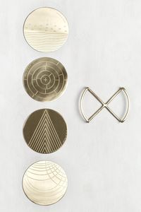 <b>Art</b> <b>Deco</b> Engraved Metal Coaster Set Geometric Gold Lined Pattern for Home <b>Bars</b> bulk wholesale - Product Image 2
