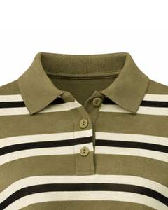 Customized Womens Olive Green Striped <b>Cropped</b> Polo Sweater With Button Placket <b>Long</b> <b>Sleeve</b> Soft Knit Casual Winter Fashion <b>Top</b> - Product Image 5