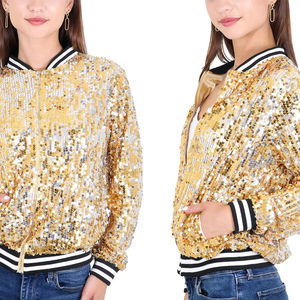 Ropa de entrenamiento de alta calidad, chaqueta de lentejuelas de talla grande personalizada para mujer, chaqueta de lentejuelas de béisbol para mujer, abrigo de lentejuelas - Product Image 3