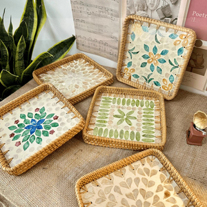 Handcrafted Square Rattan Lacquer Tray From Vietnam Mother of Pearl Inlay Serving Tray for Home Decor or Gifts - Product Image 2