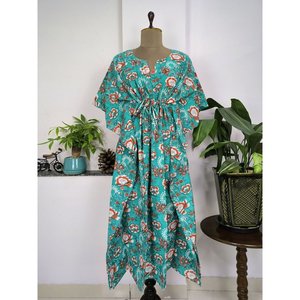 Kaftán de Algodón Puro con Estampado Floral, Cubierta de Playa Cómoda para Mamá, Estilo Indio, para Trajes de Baño - Product Image 4