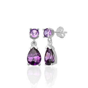 Pendientes de Plata de Ley 925 con Piedra de Amatista de 4 mm, Color Amatista, Forma de Gota de 6*8, Recién Llegados, de Turquía - Product Image 1