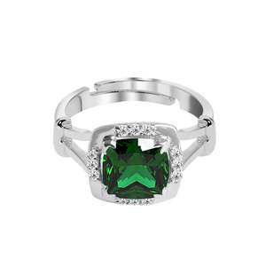 NOVAMART Fine 925 Sterling Silver Dark Green Cushion <b>Ring</b> <b>Adjustable</b> Band Rhodium Plated for Swiss Zirconia Expertly Set Gift Wo - Product Image 1