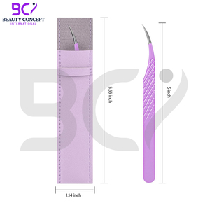 Extensions de cils, pointe incurvée en pince d'extension de cils de couleur violette pour l'isolement des cils de volume avec sac - Product Image 5