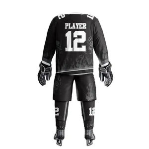 Uniformes de hockey sur glace personnalisés pour équipe, ensemble complet de maillots et de pantalons de hockey pour hommes et jeunes, sublimés, respirants, tissu 100% polyester - Product Image 3