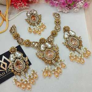 Conjuntos de Joyería Nupcial India al por Mayor para Mujer, Hermosos, Hechos a Mano, Chapados en Oro, Aretes Antiguos con Collar Gargantilla - Product Image 6