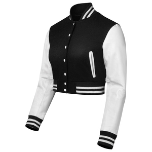 Best Selling Women Cropped <b>Jacket</b> Letterman Crop <b>Jackets</b> <b>for</b> Women Wool Body Leather Sleeve Lettermen <b>Jackets</b> - Product Image 3