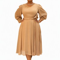 Robe midi en mousseline de soie taille plus, coupe évasée, couleur unie, tenue décontractée élégante pour le printemps, pour femmes