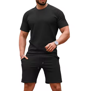 Ensemble T-shirt et short unisexe personnalisé, ensemble deux pièces surdimensionné vierge, short et t-shirts pour hommes - Product Image 6
