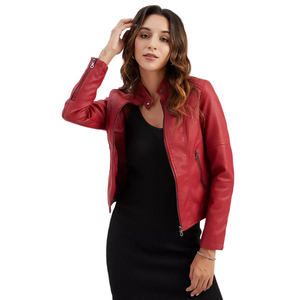 Nueva elegante chaqueta de cuero genuino para mujer con cuello de solapa Ajuste personalizado disponible Prendas de abrigo de cuero para mujer - Product Image 1