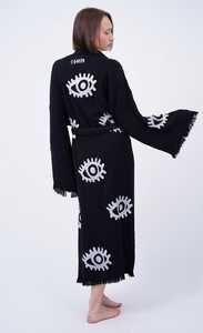 Kimono de manga larga bohemio para la playa, traje de mañana bordado inspirado en el mal de ojo sólido, hasta el suelo, festival étnico hecho a mano - Product Image 5