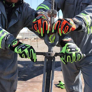 Gants d'impact robustes HI-VIZ SG-1212 paume en cuir synthétique doublure résistante aux coupures Gants de protection contre les chocs du revers TPR - Product Image 4