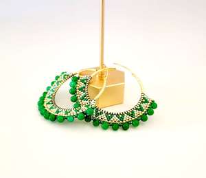 Boho <b>bead</b> earrings with turquoise design andy cascading <b>fringe</b>, unique jewelry gift - Product Image 1