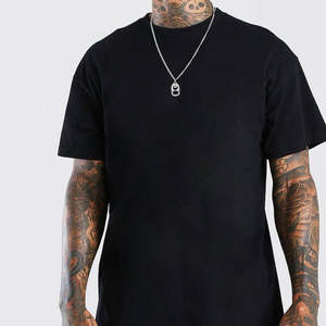 T-shirt à col rond noir classique pour hommes, col rond, écologique, en coton spandex, doux, confortable, décontracté, à la mode quotidienne, style minimal - Product Image 1