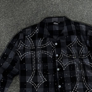 Camisa de Franela de Manga Larga con Cuello en V para Hombre, de Alta Calidad, Corte Regular, con Pedrería, Ecológica, de Poliéster/Algodón, Informal - Product Image 4