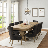 Ensemble de salle à manger moderne 9 pièces en teck recyclé style ferme rustique avec chaises à dossier haut rembourrées – Mobilier écologique pour la maison