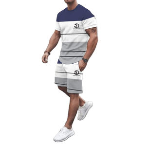 Survêtements de sport en coton décontractés pour hommes, nouveaux ensembles chemise à manches courtes et short en polaire de couleur unie respirants pour l'été - Product Image 5