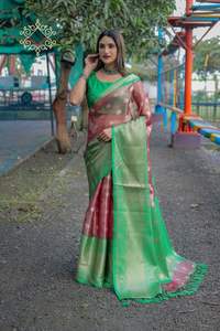 Hilo de seda de diseñador, tejido a mano, suave, con todo el trabajo, contraste, diseñador de borde, moda de fiesta - Product Image 2