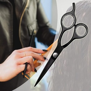 Tijeras de Peluquería Profesionales de Acero Inoxidable, Recubrimiento Negro Afilado, Tornillo de Tensión Ajustable, Reposamanos Fijo, para Diestros, Salón - Product Image 2
