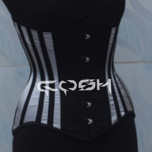 Corsé de entrenamiento de cintura bajo el busto en satén gris y negro - Product Image 4