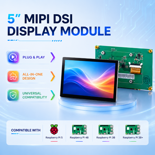 5 Inch MIPI DSI LCD Touch Screen 800x480 Capacitive Touch Panel TFT LCD Display Module Compatible with Raspberry Pi 5/4B/3B/3B+
