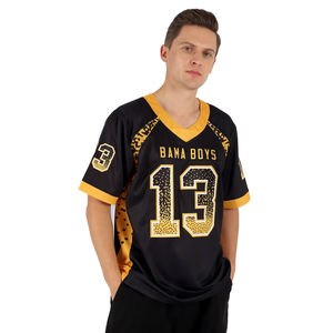 Maillot de football à sublimation pour homme adulte, couleur noire, col en V, manches courtes, équipe de club, maillot de football américain - Product Image 1