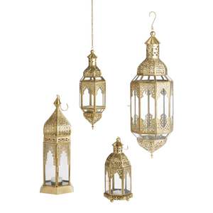 Wholesale Moroccan Decorative Lanterns Handmade <b>Gold</b> Metal Glass <b>Lamps</b> for Ramadan Home Decoration Hanging & Tabletop - Product Image 6