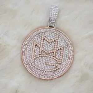 Colgante de Hip Hop Moissanite Diamond para hombres Totalmente helado redondo y corte Baguette para estilo de boda Plata de Ley 925 - Product Image 2