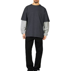 Vente en gros 100% coton sérigraphié double manches points ouverts col rond t-shirts pour hommes personnalisés unisexes longue ligne hommes t-shirts - Product Image 1