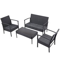 Ensemble de meubles de jardin modernes en rotin tressé avec structure en acier, 4 pièces, avec coussins en polyester, fabriqué à la main au Vietnam pour hôtel et villa