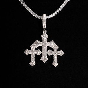 Pendentif Croix Gothique Lettre Moissanite Effet Diamant en Argent, Bijoux Hip Hop, Chaîne Statement - Product Image 3