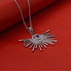 Collar con Colgante de Sol Plateado en Platino y Rodio con Piedra de Zafiro para Regalos de Compromiso o Boda para Mujer - Product Image 1