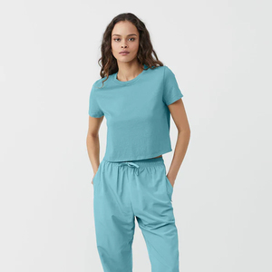 Bella Canvas Crop Top T-shirts pour femmes Mineral Blue Women's Basic Teen Crewneck Slim Fitted Women's Cotton Crop T-Shirts - Product Image 4