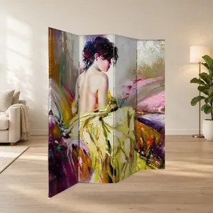 ภาพเหมือนผู้หญิงในชุดสีเหลือง ฉากกั้นผ้าใบพับได้สองด้าน - Product Image 1